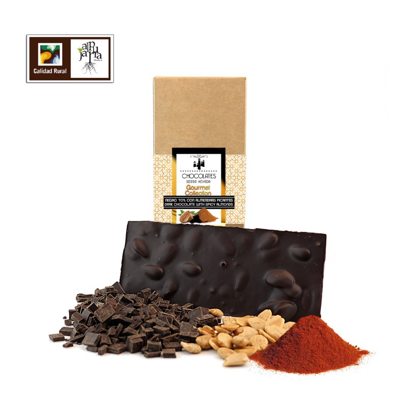 TABLETA GOURMET DE CHOCOLATE NEGRO CON ALMENDRAS PICANTES